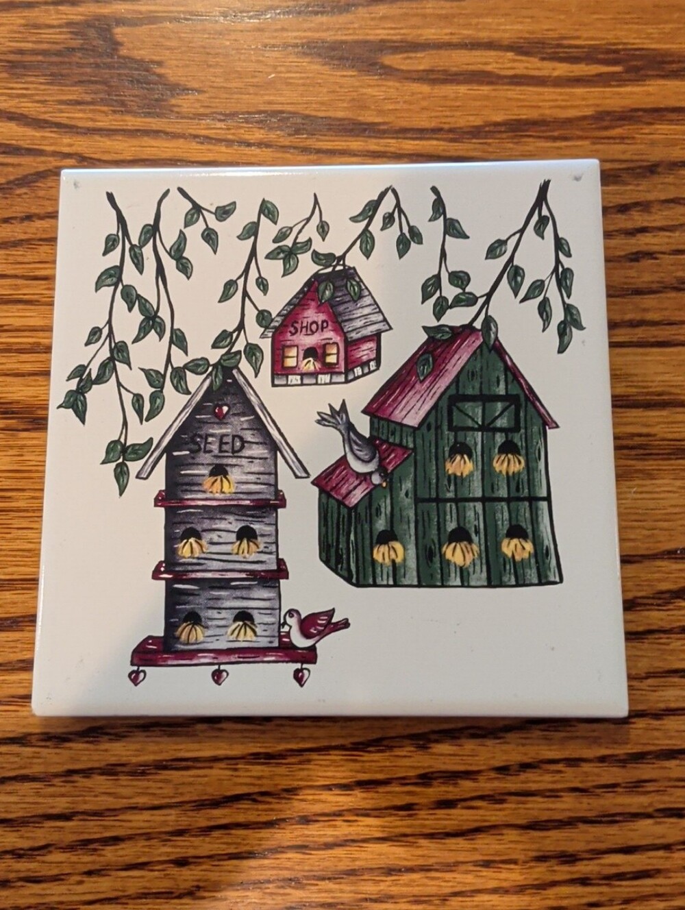 Home & Garden Party Hot Plate/Trivet Retired Bird House VTG Ceramic Stoneware 6"